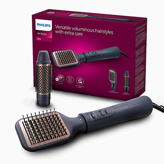 Philips 2 in 1 Airstyler | Volumizer + Blow Dryer Brush + Multi-Styler | 3X Volume & 50% Less Hair Breakage | 2 attachments for Straight and Wavy Looks | Argan Oil Infused plates & 4X more Ionic Care for Shinier, Frizz Free Hair | BHA531/10 Buy at Indicrest