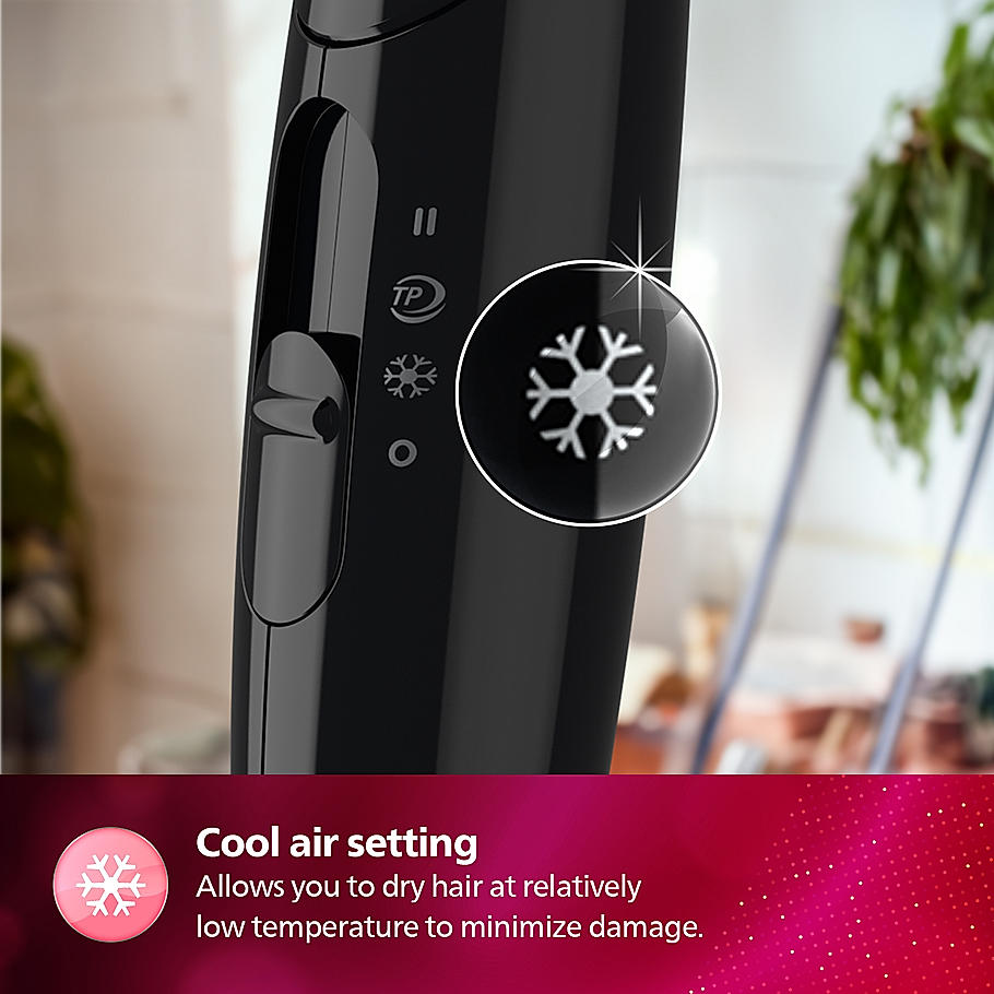 Philips Hair Dryer- Cool Air Setting | Foldable Handle, 3 Flexible Preselected Drying Setting | Compact Design | Travel Friendly | BHC010/10