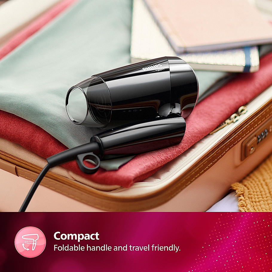 Philips Hair Dryer- Cool Air Setting | Foldable Handle, 3 Flexible Preselected Drying Setting | Compact Design | Travel Friendly | BHC010/10