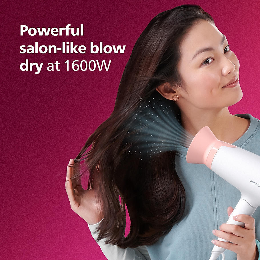 Philips Hair Dryer - | Powerful drying with less heat I 1600 W I Men and Women I Cool Shot | ThermoProtect Care I Travel friendly BHD308/30