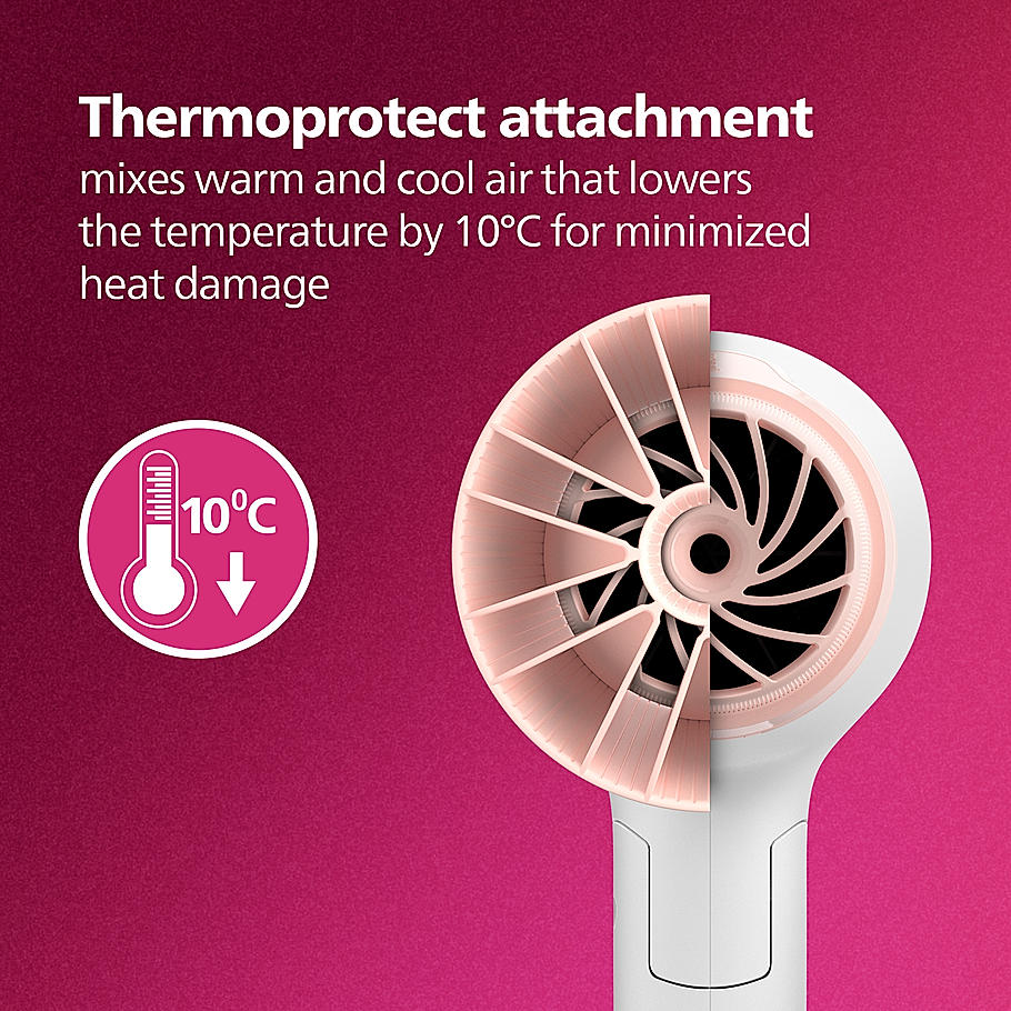Philips Hair Dryer - | Powerful drying with less heat I 1600 W I Men and Women I Cool Shot | ThermoProtect Care I Travel friendly BHD308/30