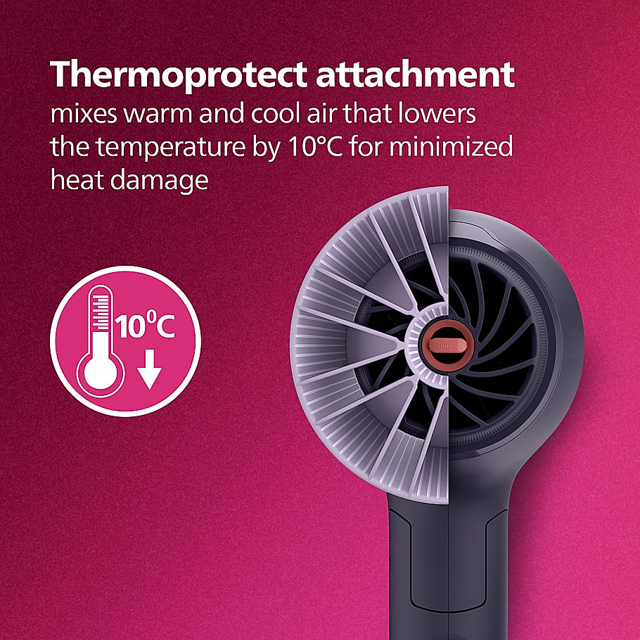Philips Hair Dryer- Powerful Drying with Less Heat I Advanced Ionic Care for smooth and Shiny Salon Like Looks , 1600 W I Men and Women , Cool Shot , ThermoProtect Care , Travel friendly BHD318/00