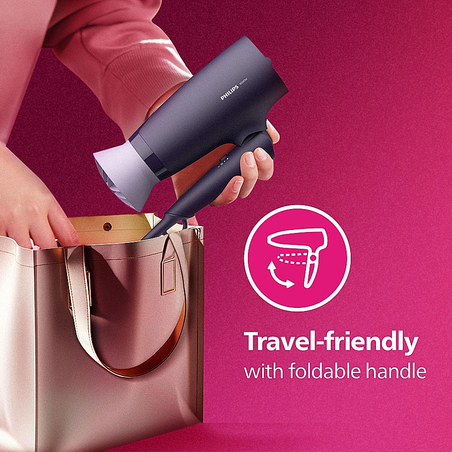 Philips Hair Dryer- Powerful Drying with Less Heat I Advanced Ionic Care for smooth and Shiny Salon Like Looks , 1600 W I Men and Women , Cool Shot , ThermoProtect Care , Travel friendly BHD318/00