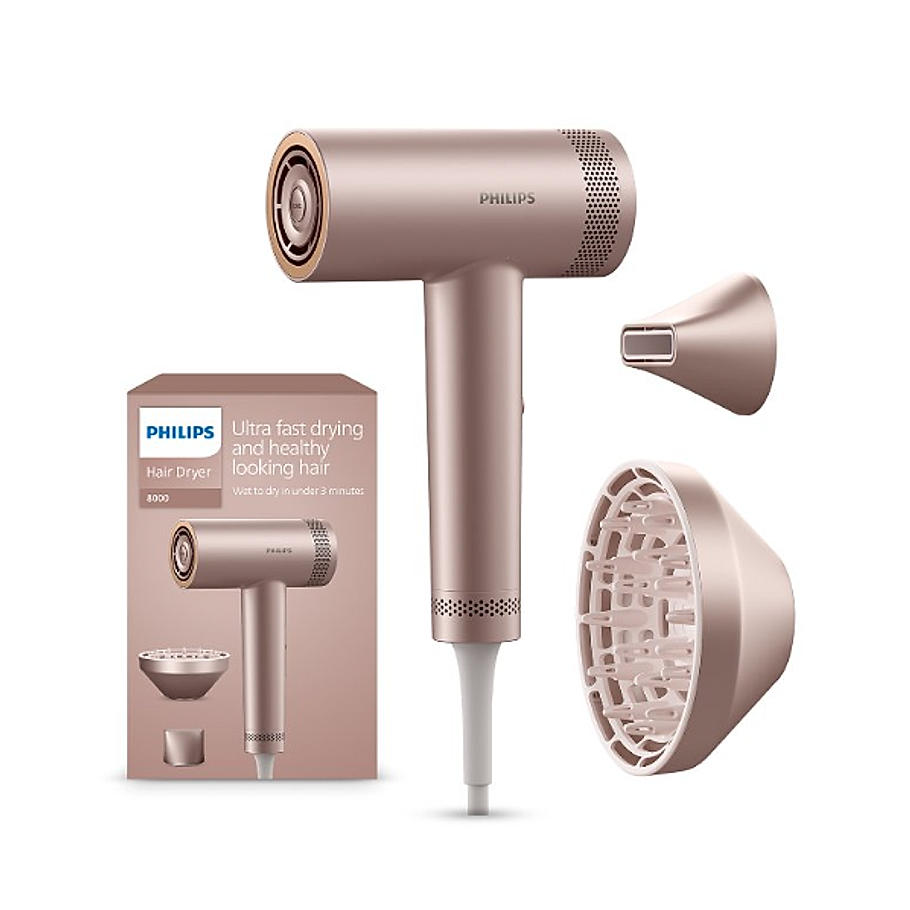 Philips Hair Dryer with ThermoShield Advanced Technology | Ion Function | Brushless DC Motor | Scalp Care | 1400 W | Rose Champagne | BHD837/10