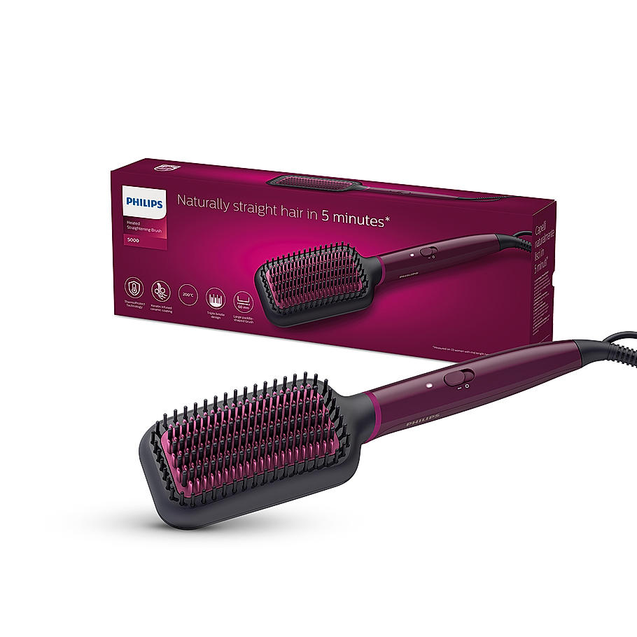 Philips Hair Straightening Brush-with Silk Protect Technology I turally Straight hair in 5 Mins I BHH730/00