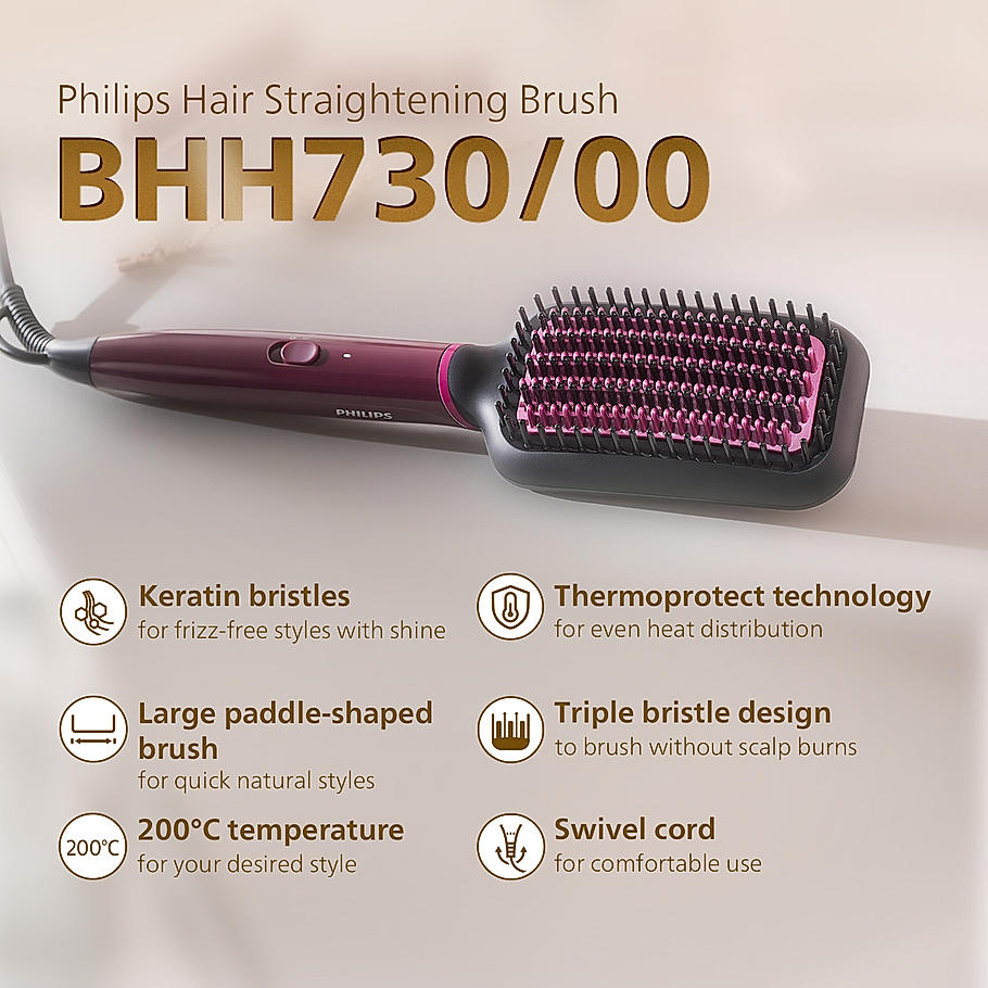 Philips Hair Straightening Brush-with Silk Protect Technology I turally Straight hair in 5 Mins I BHH730/00