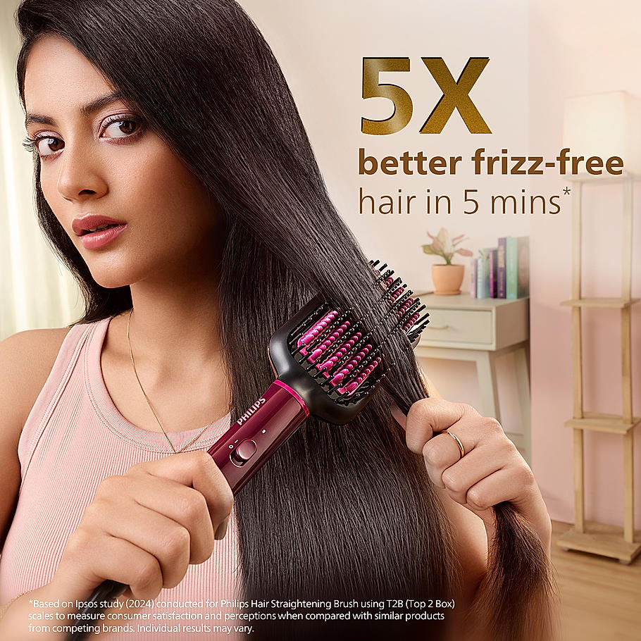 Philips Hair Straightening Brush-with Silk Protect Technology I turally Straight hair in 5 Mins I BHH730/00