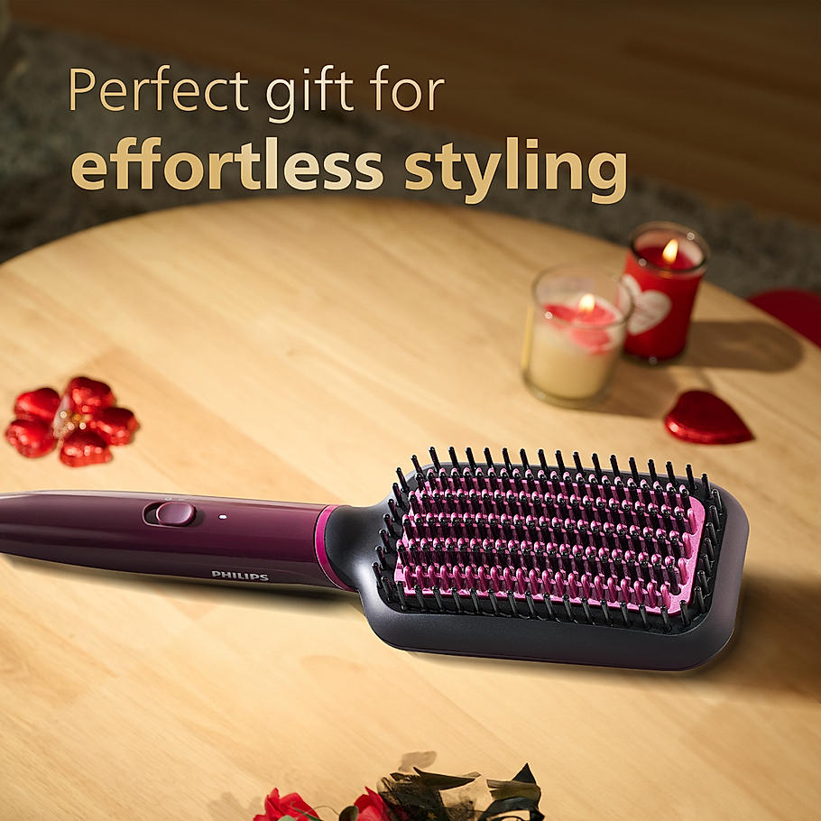 Philips Hair Straightening Brush-with Silk Protect Technology I turally Straight hair in 5 Mins I BHH730/00