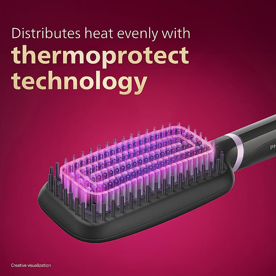Philips Hair Straightener Brush- | Everyday Styling with Kerashine Care in 5 mins , ThermoProtect Technology I tural Straight, Shiny and Frizz Free Hair , Triple Bristle Design BHH880/10