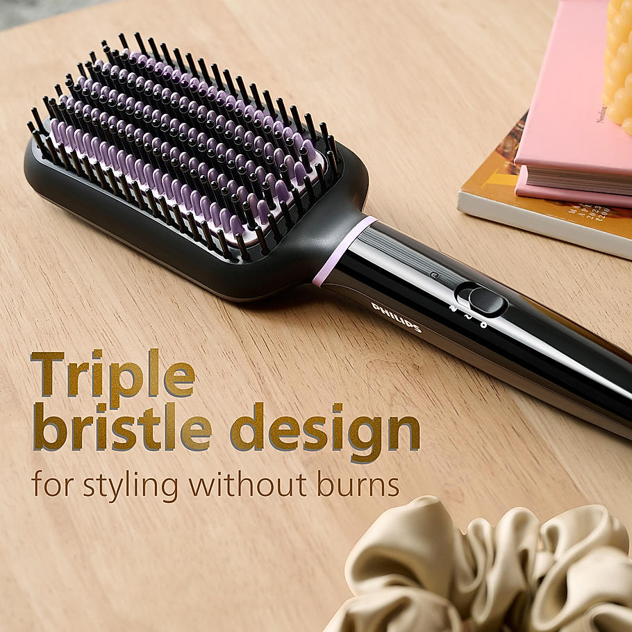 Philips Hair Straightener Brush- | Everyday Styling with Kerashine Care in 5 mins , ThermoProtect Technology I tural Straight, Shiny and Frizz Free Hair , Triple Bristle Design BHH880/10