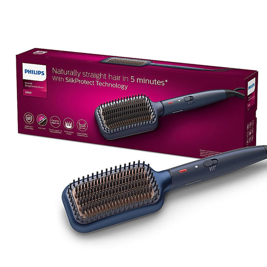 Philips Hair Straightening Brush- BHH885/10 (New) ThermoProtect Technology, Ionic care, Argan Oil Infusion & Extra Large Brush, 50 Watts, Black Buy at Indicrest