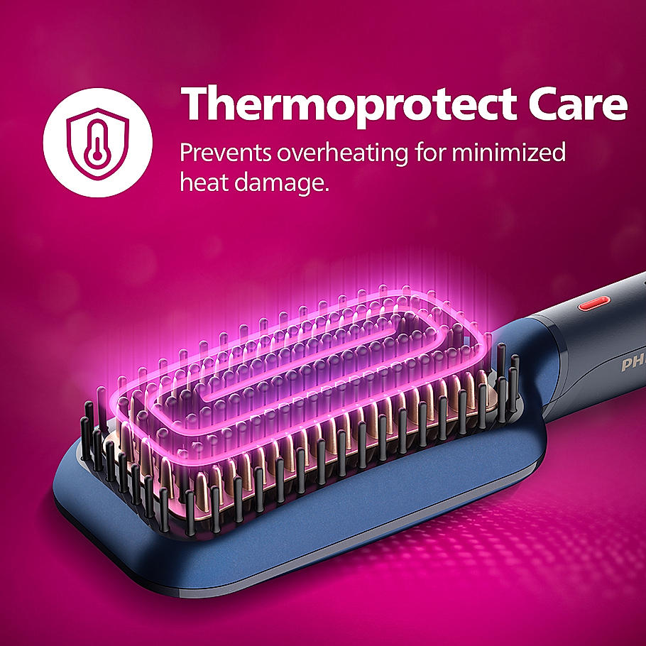 Philips Hair Straightening Brush- BHH885/10 (New) ThermoProtect Technology, Ionic care, Argan Oil Infusion & Extra Large Brush, 50 Watts, Black