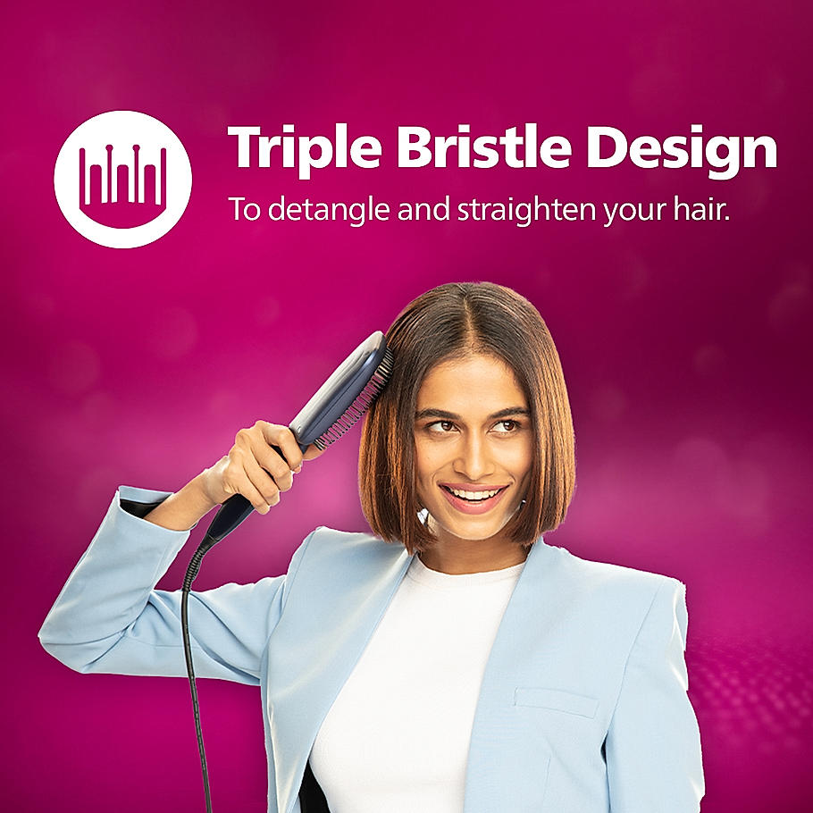 Philips Hair Straightening Brush- BHH885/10 (New) ThermoProtect Technology, Ionic care, Argan Oil Infusion & Extra Large Brush, 50 Watts, Black