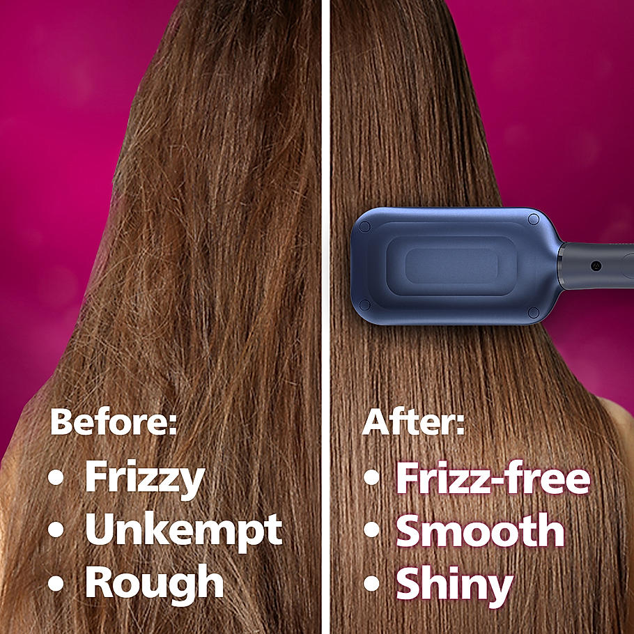 Philips Hair Straightening Brush- BHH885/10 (New) ThermoProtect Technology, Ionic care, Argan Oil Infusion & Extra Large Brush, 50 Watts, Black