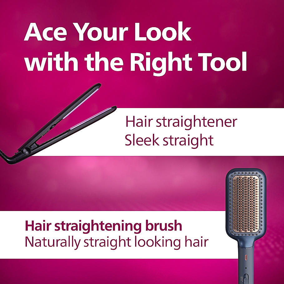 Philips Hair Straightening Brush- BHH885/10 (New) ThermoProtect Technology, Ionic care, Argan Oil Infusion & Extra Large Brush, 50 Watts, Black