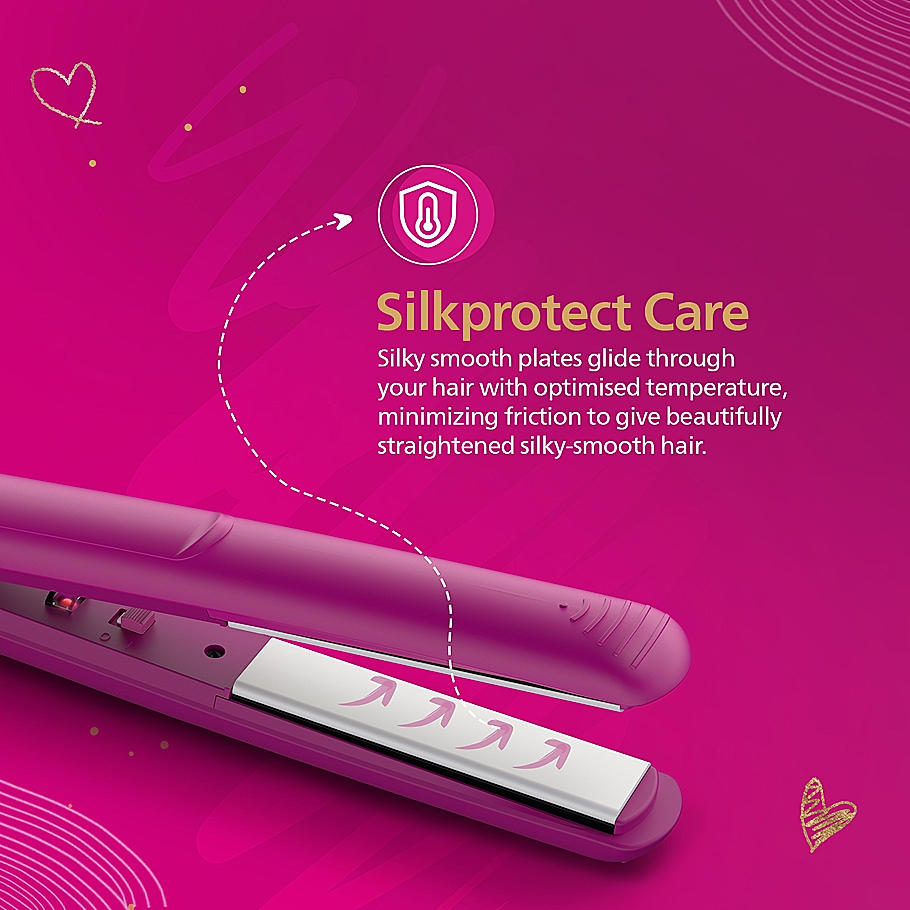 Philips Hair Straightener - I SilkProtect Technology minimizes heat damage I Keratin infused Ceramic plates for glossy frizz-free straight hair | On-the-Go Travel Friendly Hair Straightener for Women | BHS252/00