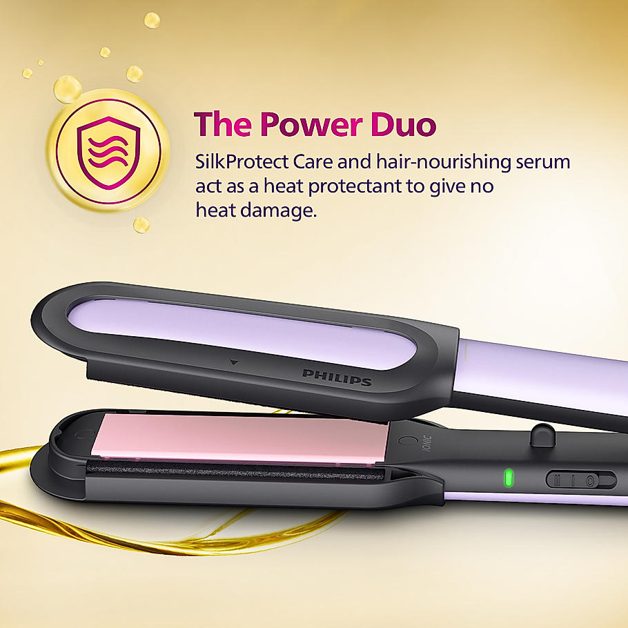 Philips NourishCare- India's First Hair Straightener designed for No Heat Damage I Uniquely designed NourishCare & SilkProtectCare for Styling with heat protection | BHS503/40