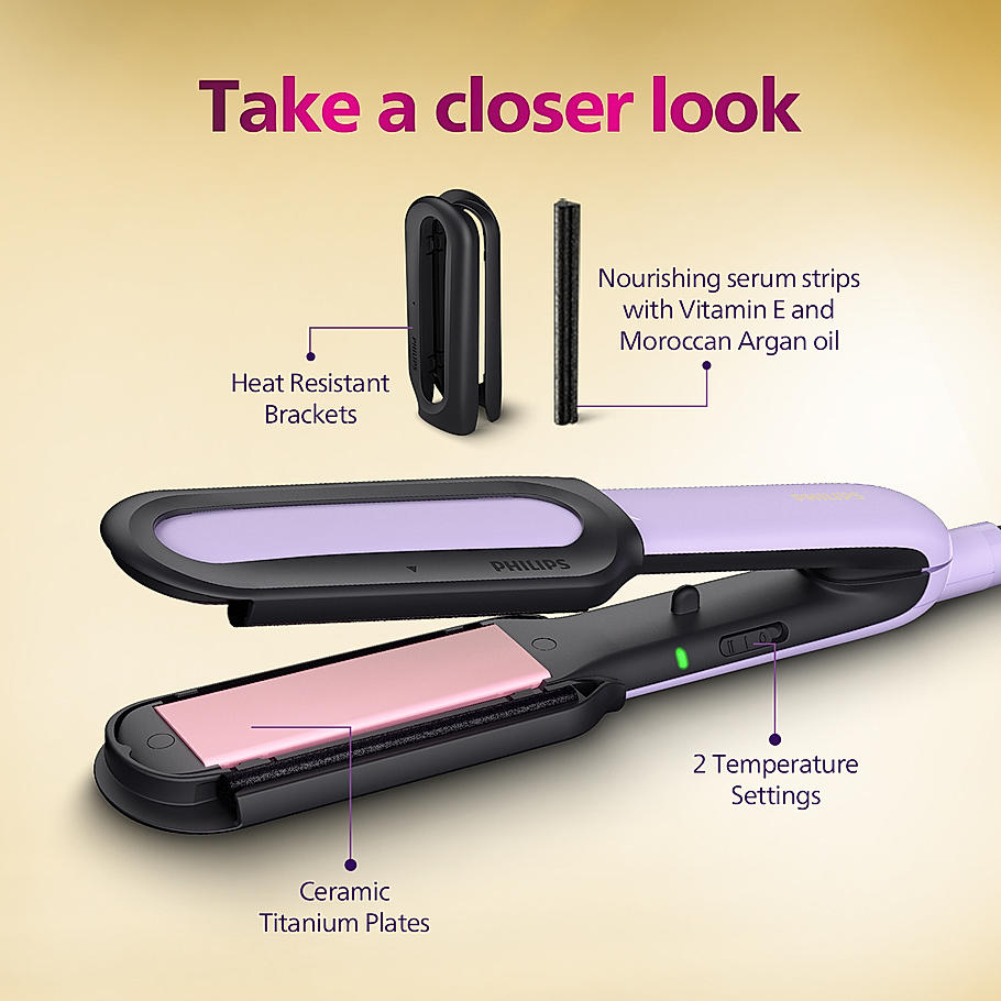 Philips NourishCare- India's First Hair Straightener designed for No Heat Damage I Uniquely designed NourishCare & SilkProtectCare for Styling with heat protection | BHS503/40