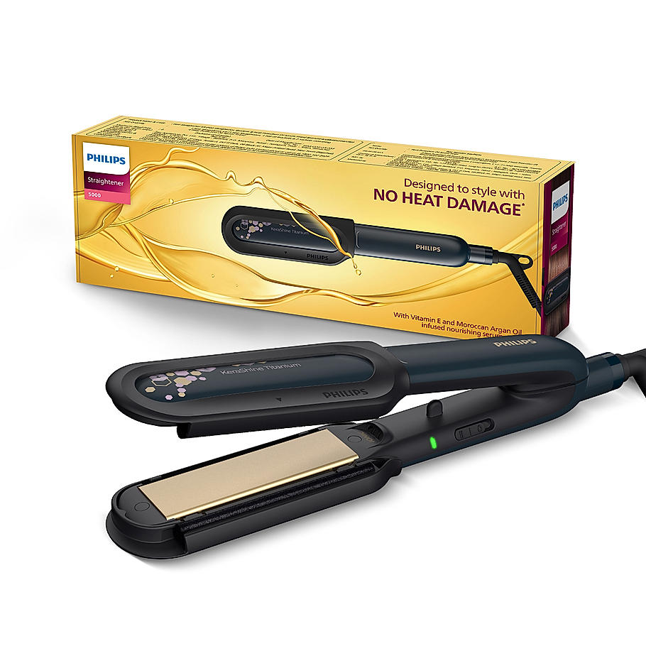 Philips NourishCare- India's First Hair Straightener designed for No Heat Damage I Uniquely designed NourishCare & KerashineCare for Styling with heat protection | BHS507/40