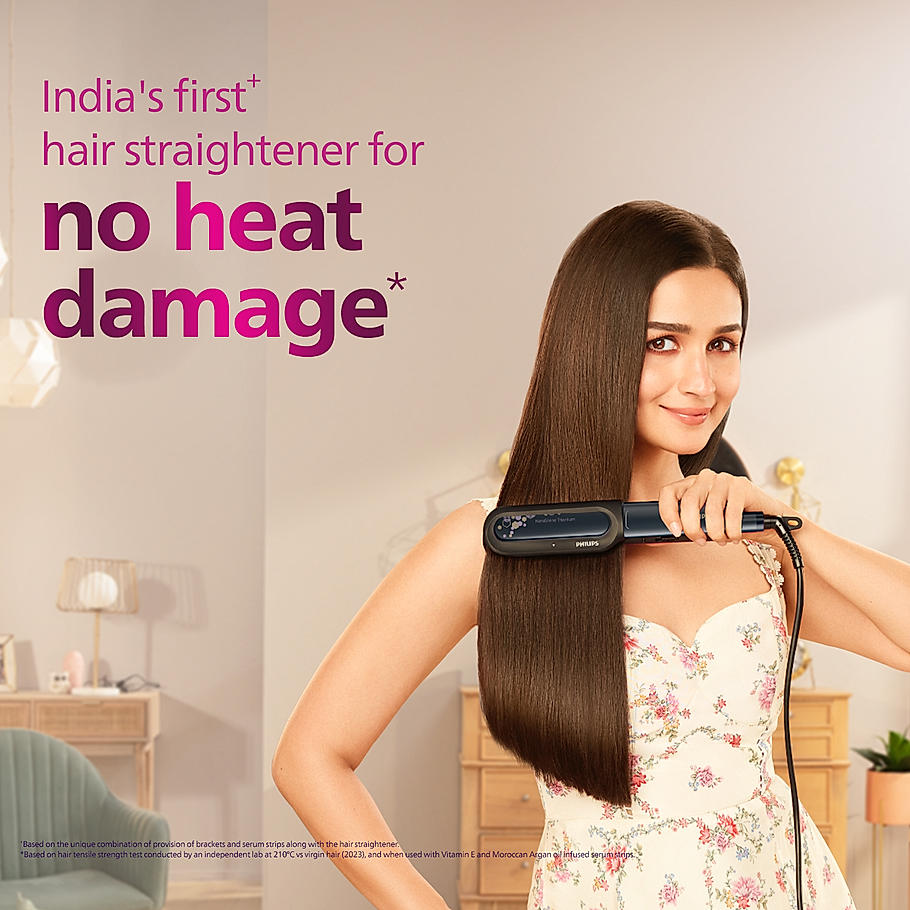 Philips NourishCare- India's First Hair Straightener designed for No Heat Damage I Uniquely designed NourishCare & KerashineCare for Styling with heat protection | BHS507/40
