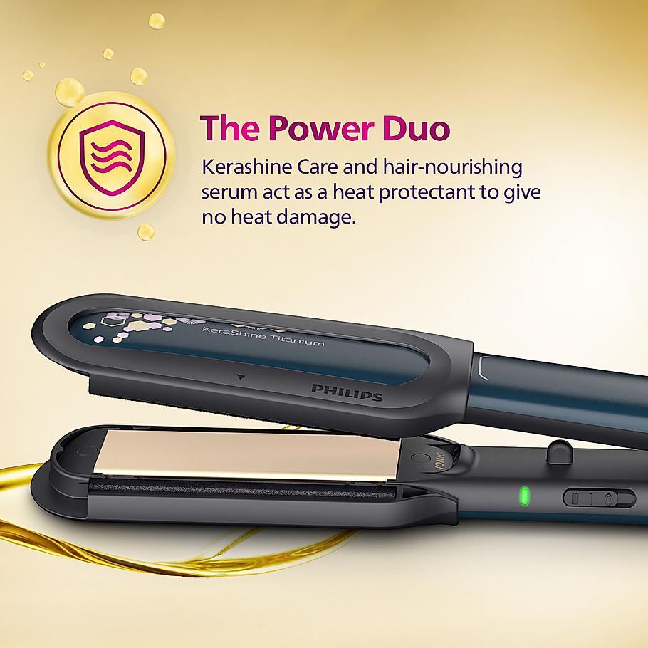 Philips NourishCare- India's First Hair Straightener designed for No Heat Damage I Uniquely designed NourishCare & KerashineCare for Styling with heat protection | BHS507/40