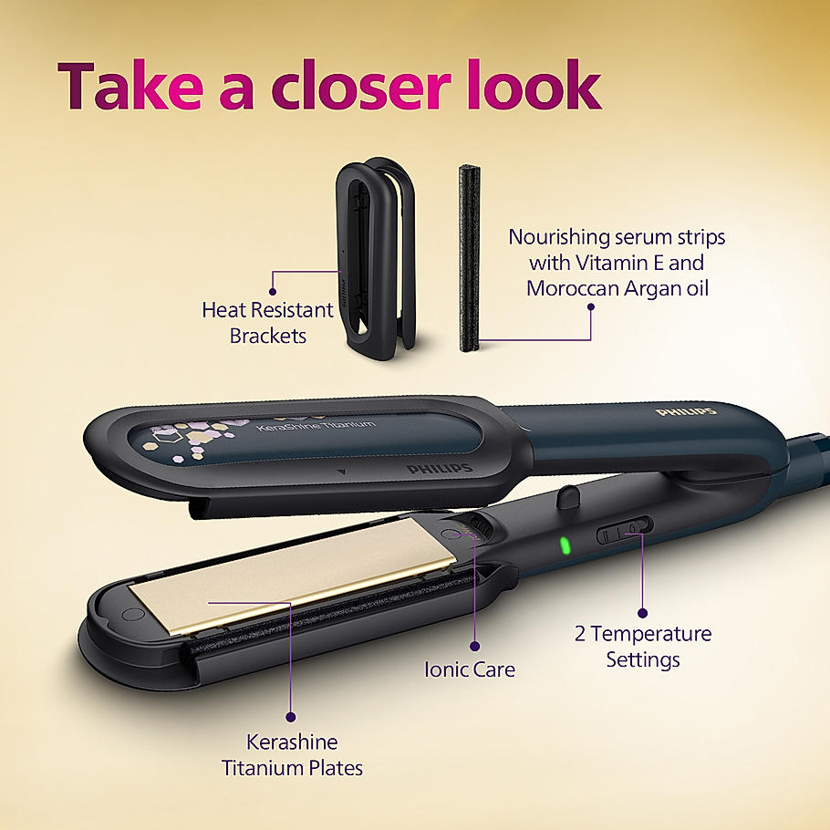 Philips NourishCare- India's First Hair Straightener designed for No Heat Damage I Uniquely designed NourishCare & KerashineCare for Styling with heat protection | BHS507/40