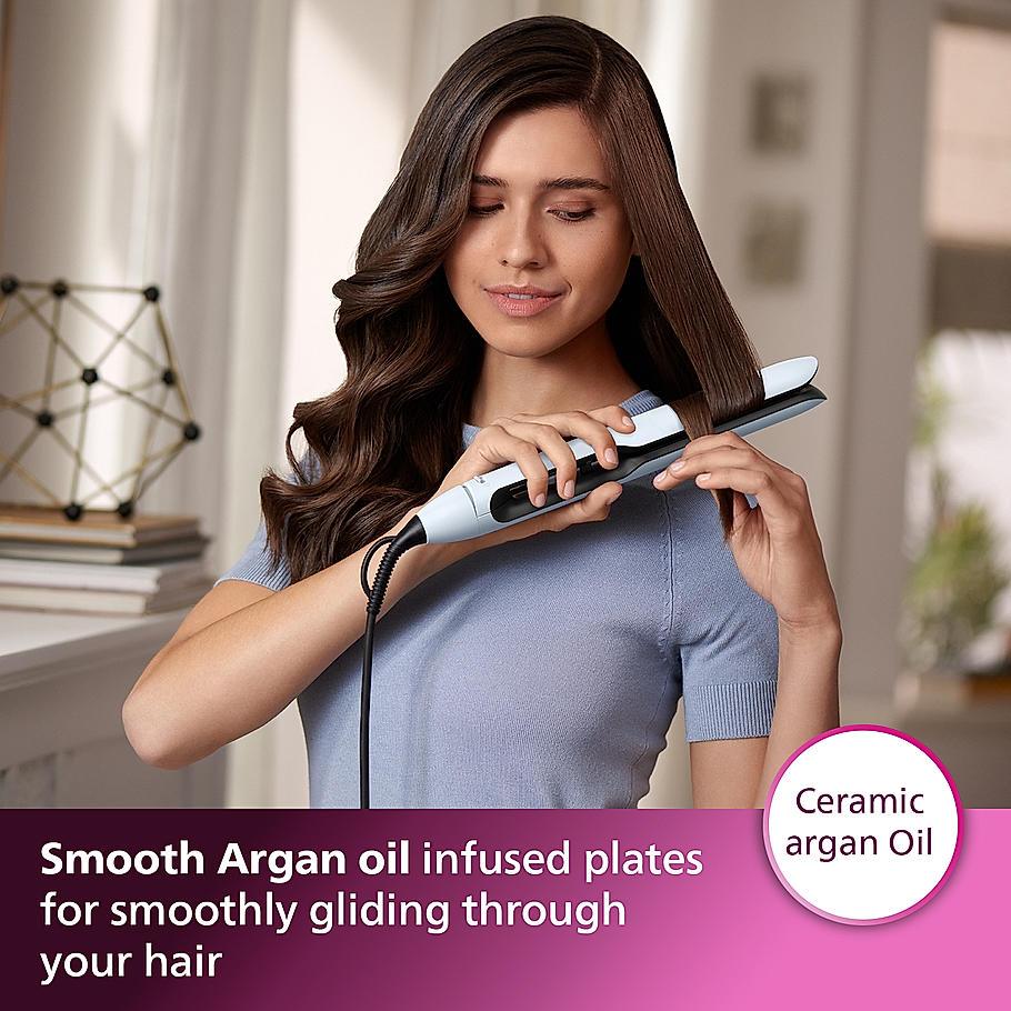 Philips Hair Straightener - | 2x Ionic Care with ThermoShield Tech | Argan Oil Floating plates | BHS520/00