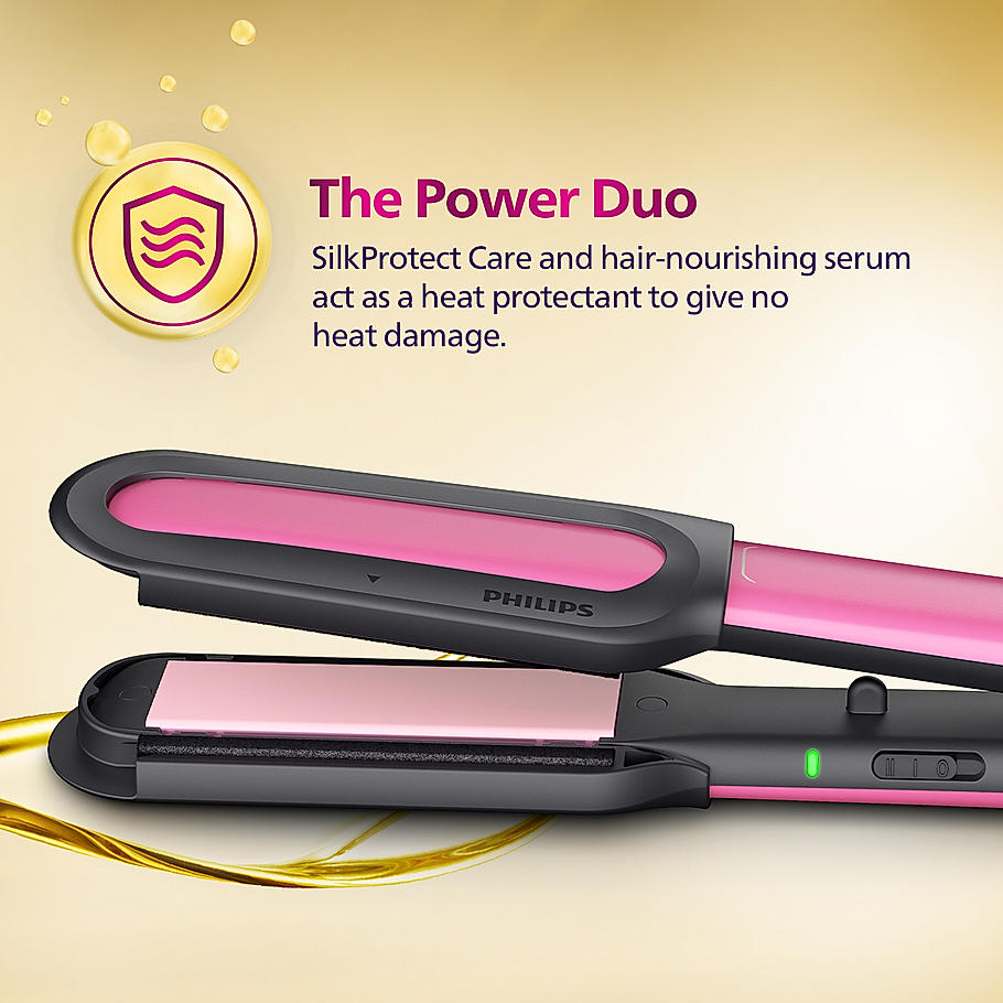 Philips NourishCare- India's First Hair Straightener designed for No Heat Damage I Uniquely designed NourishCare & SilkProtectCare for Styling with heat protection | BHS522/00