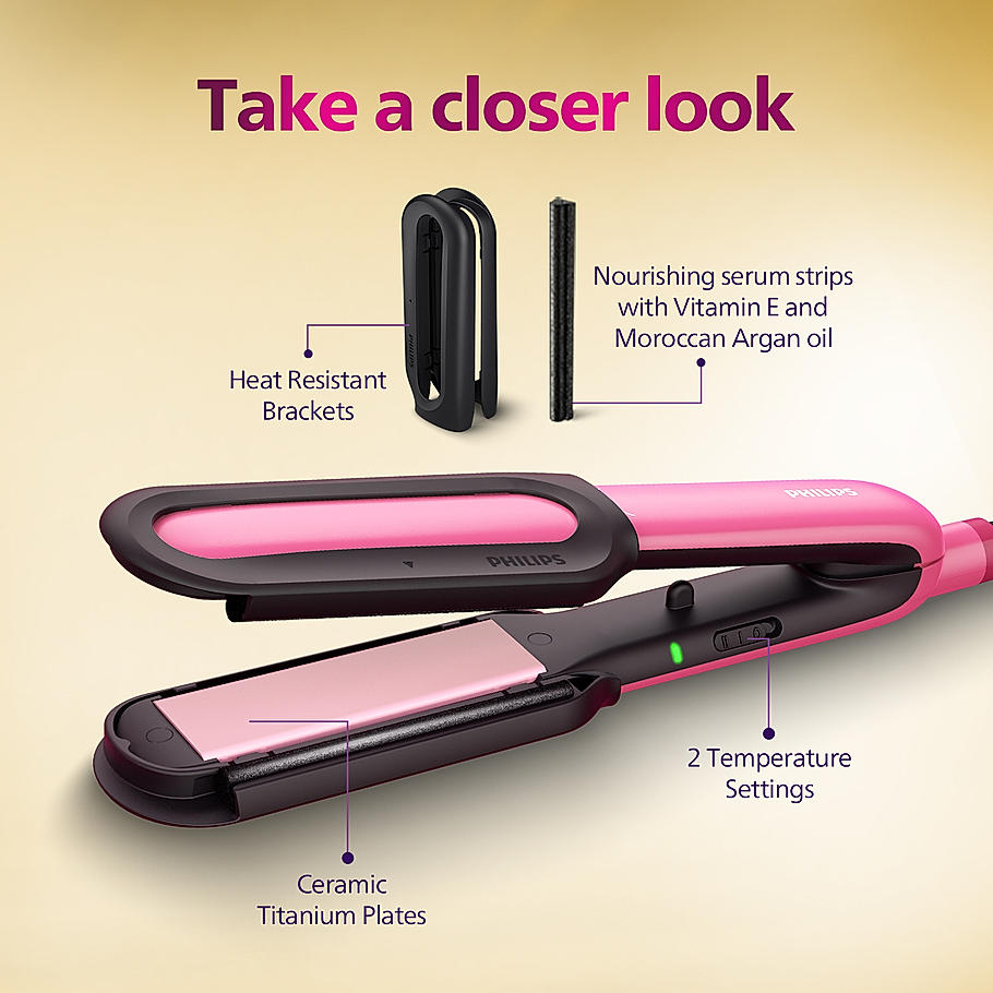 Philips NourishCare- India's First Hair Straightener designed for No Heat Damage I Uniquely designed NourishCare & SilkProtectCare for Styling with heat protection | BHS522/00