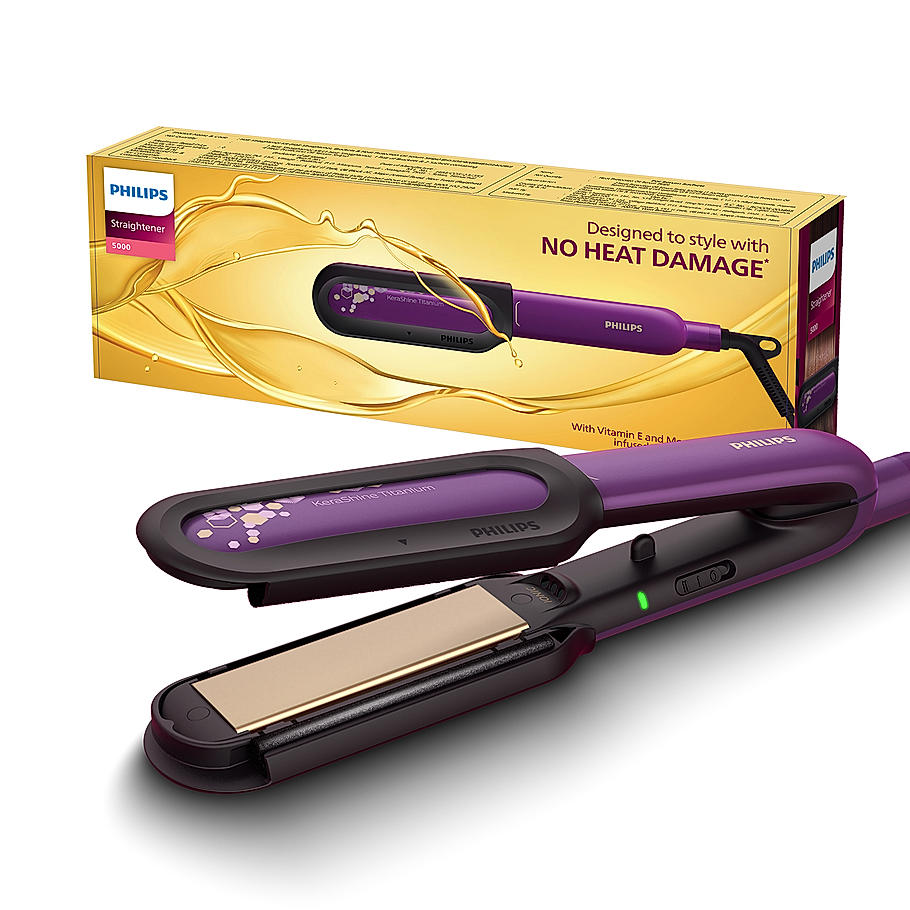 Philips NourishCare- India's First Hair Straightener designed for No Heat Damage I Uniquely designed NourishCare & Kerashine Technology for Styling with heat protection , Moisture Lock for Nourished Hair , Detachable Serum strips & Brackets , BHS526/