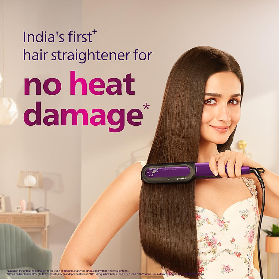 Philips NourishCare- India's First Hair Straightener designed for No Heat Damage I Uniquely designed NourishCare & Kerashine Technology for Styling with heat protection , Moisture Lock for Nourished Hair , Detachable Serum strips & Brackets , BHS526/