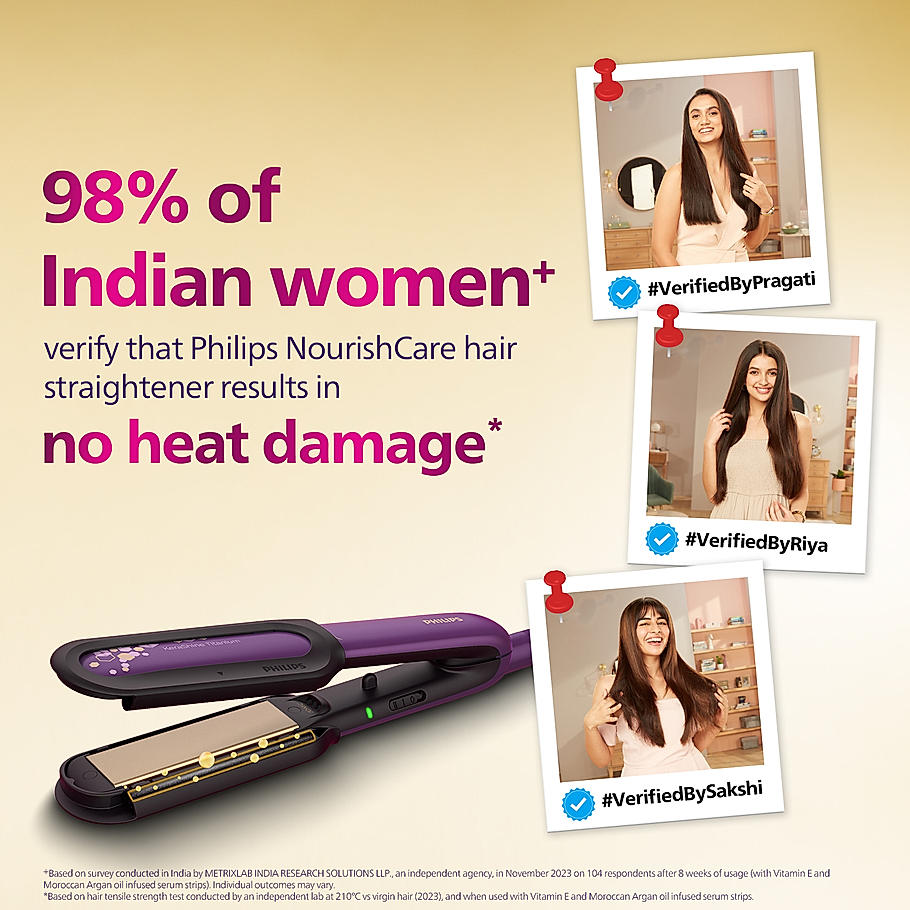 Philips NourishCare- India's First Hair Straightener designed for No Heat Damage I Uniquely designed NourishCare & Kerashine Technology for Styling with heat protection , Moisture Lock for Nourished Hair , Detachable Serum strips & Brackets , BHS526/
