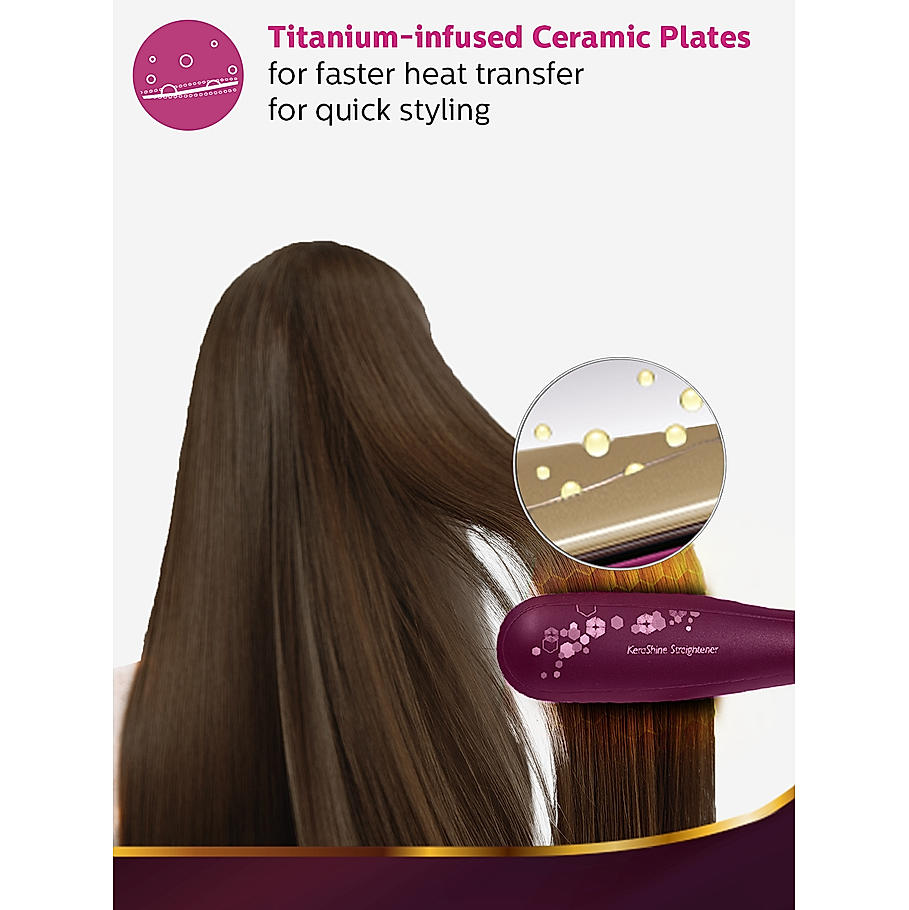 Philips Hair Straightener - | Kerashine Titanium Wide Plate | Silkprotect Technology | BHS738/00