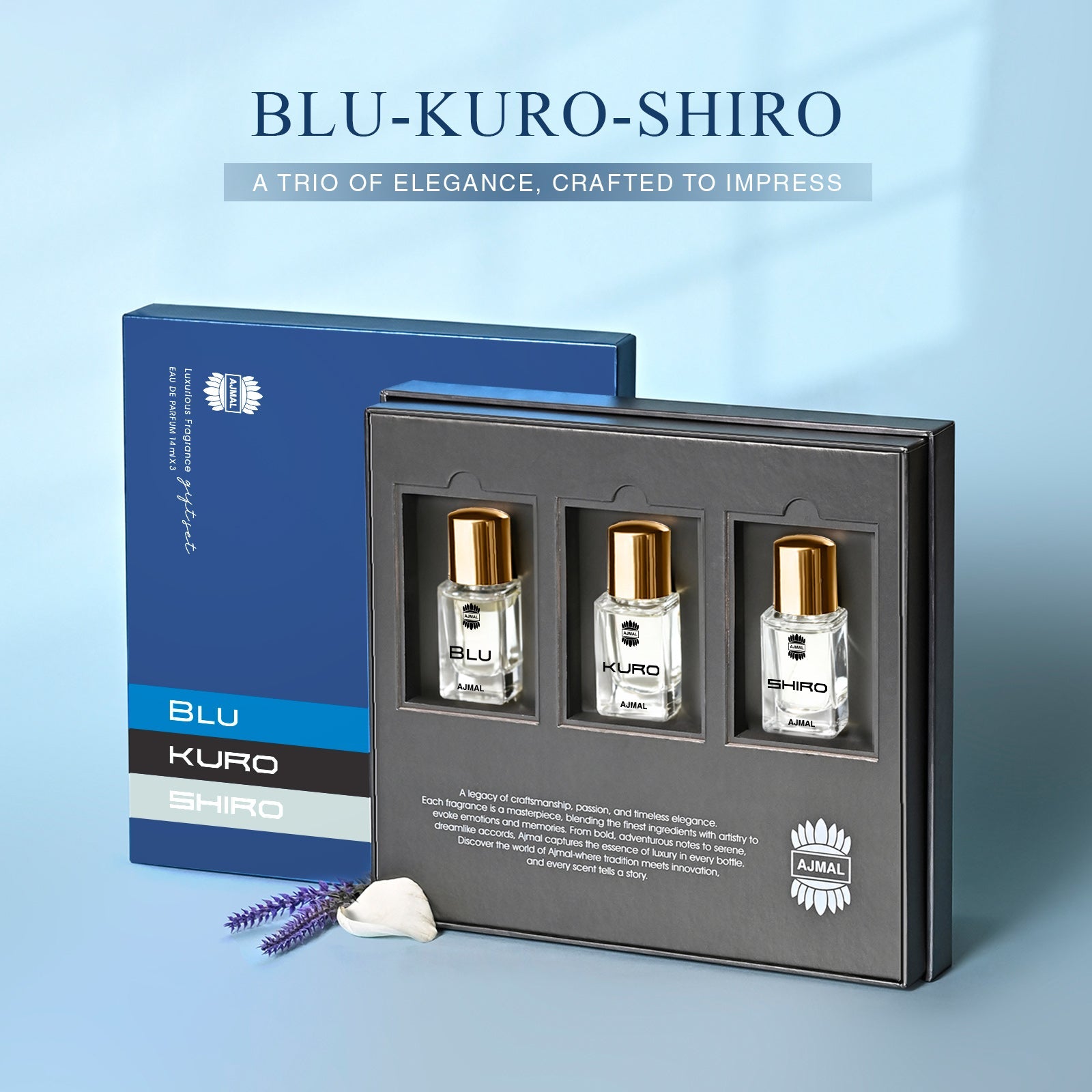 BLU, KURO, SHIRO Perfume Gift Set Pack of 3 for Men (14 ML each) - Image 2 - Buy from Indicrest
