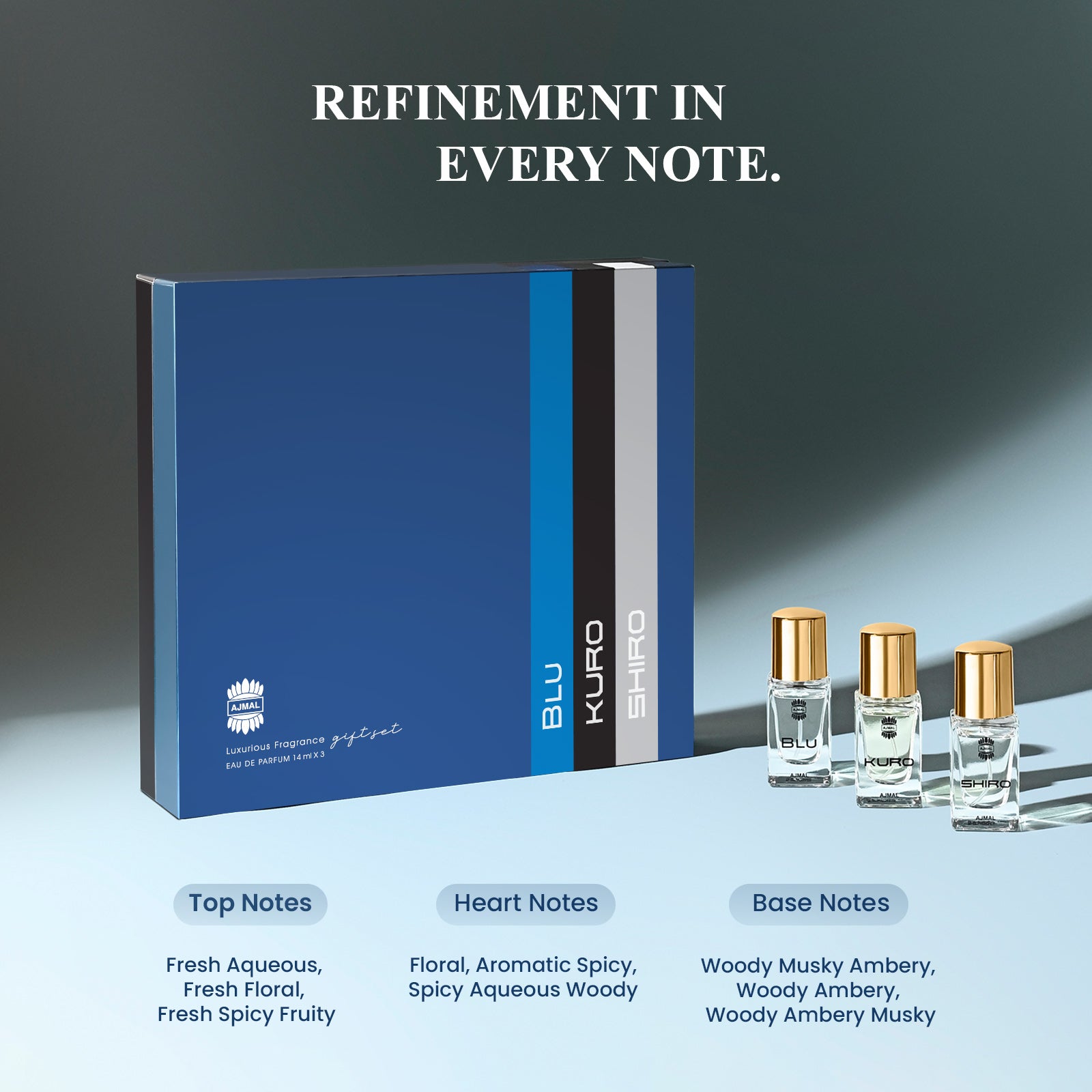 BLU, KURO, SHIRO Perfume Gift Set Pack of 3 for Men (14 ML each) - Image 4 - Buy from Indicrest