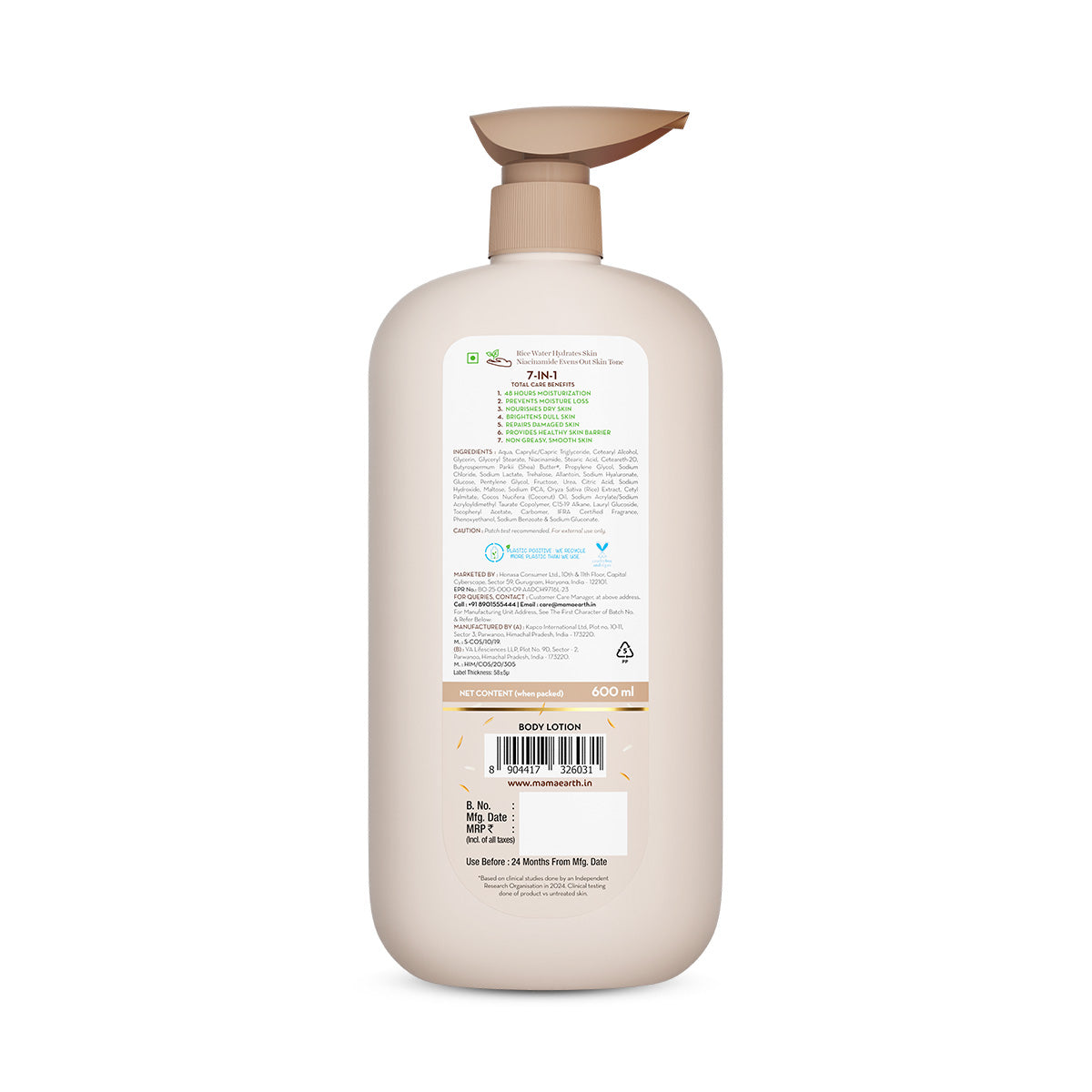 Mamaearth Rice Water Hydrating Body Lotion with Rice Water & Niacinamide for Dewy Glass Skin, 600ml - Image 8 - Buy from Indicrest