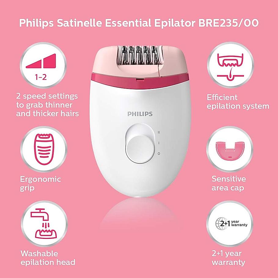 Philips Epilator - | Gentle Hair Removal at Home | Pulls out Hair from the Root Painlessly | BRE235/00