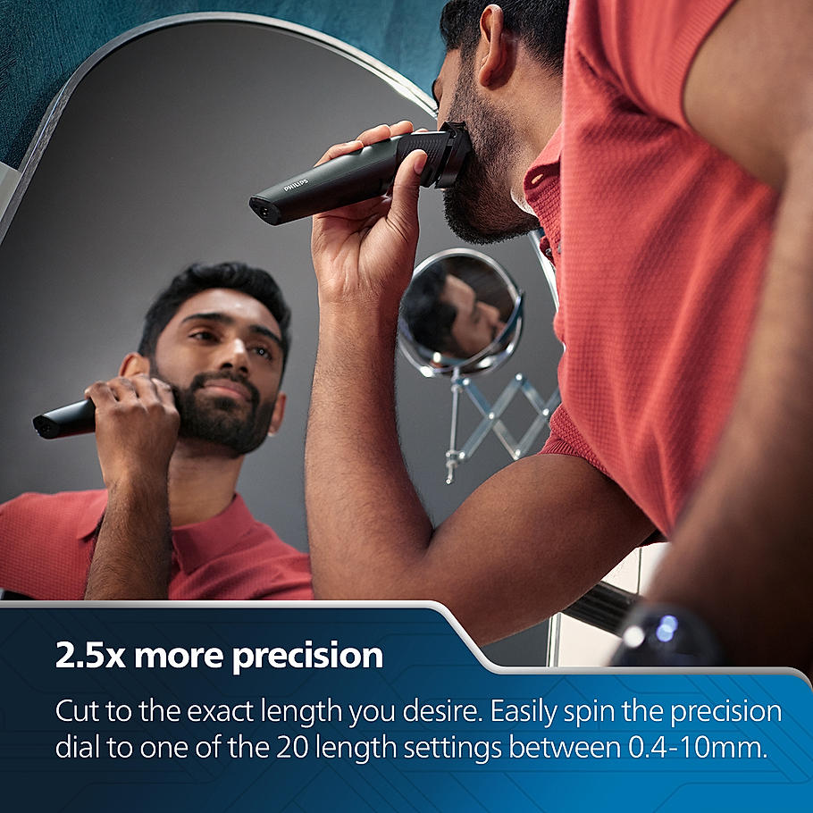 Philips Pro Beard Trimmer and Styler-| Titanium blades, 2.5x higher precision, Beard Sense tech, 5 mins quick charge, 20 length settings, 6X longer battery life, BT3441/30