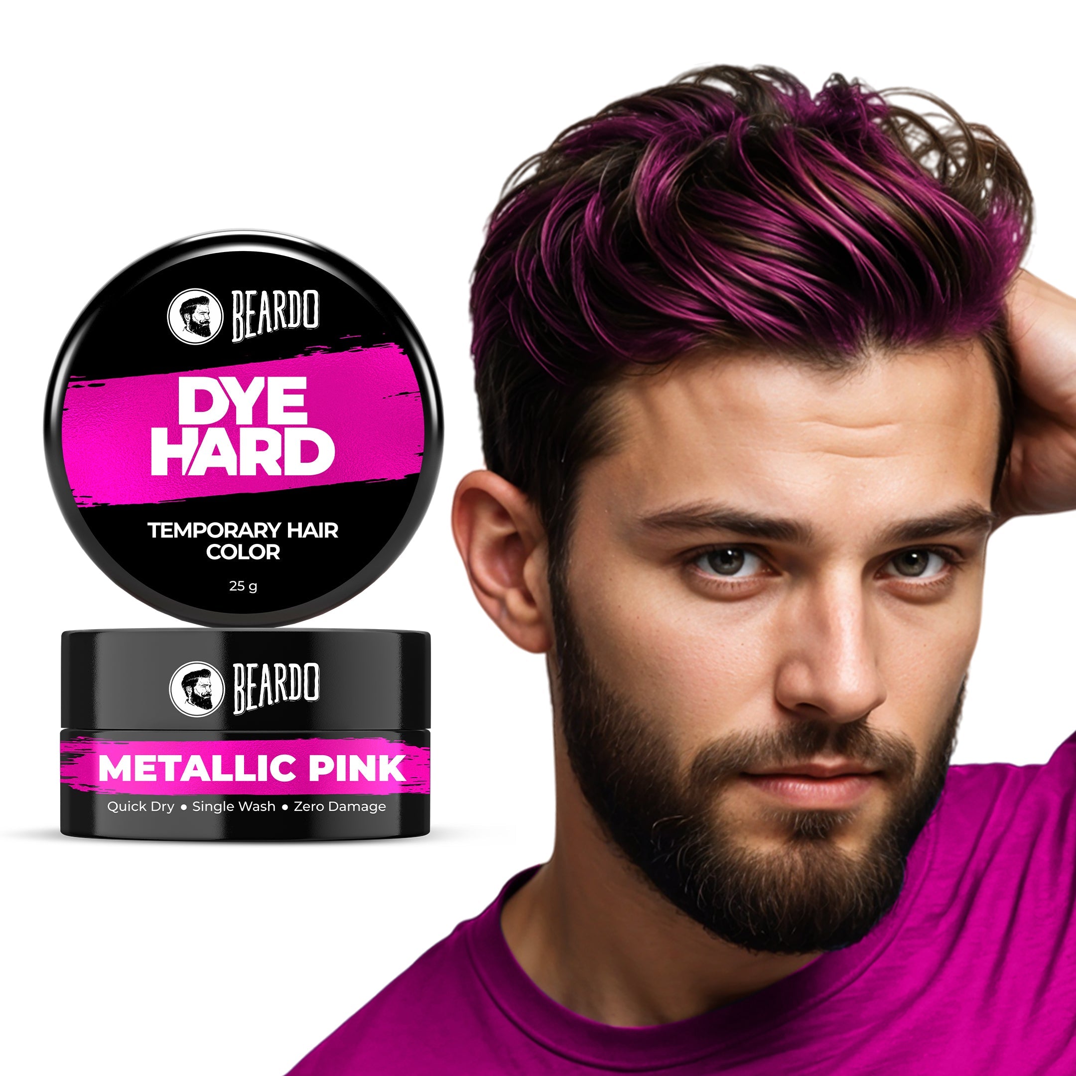 Beardo Dye Hard Temporary Hair Color Metallic Pink, 25g - Buy from Indicrest