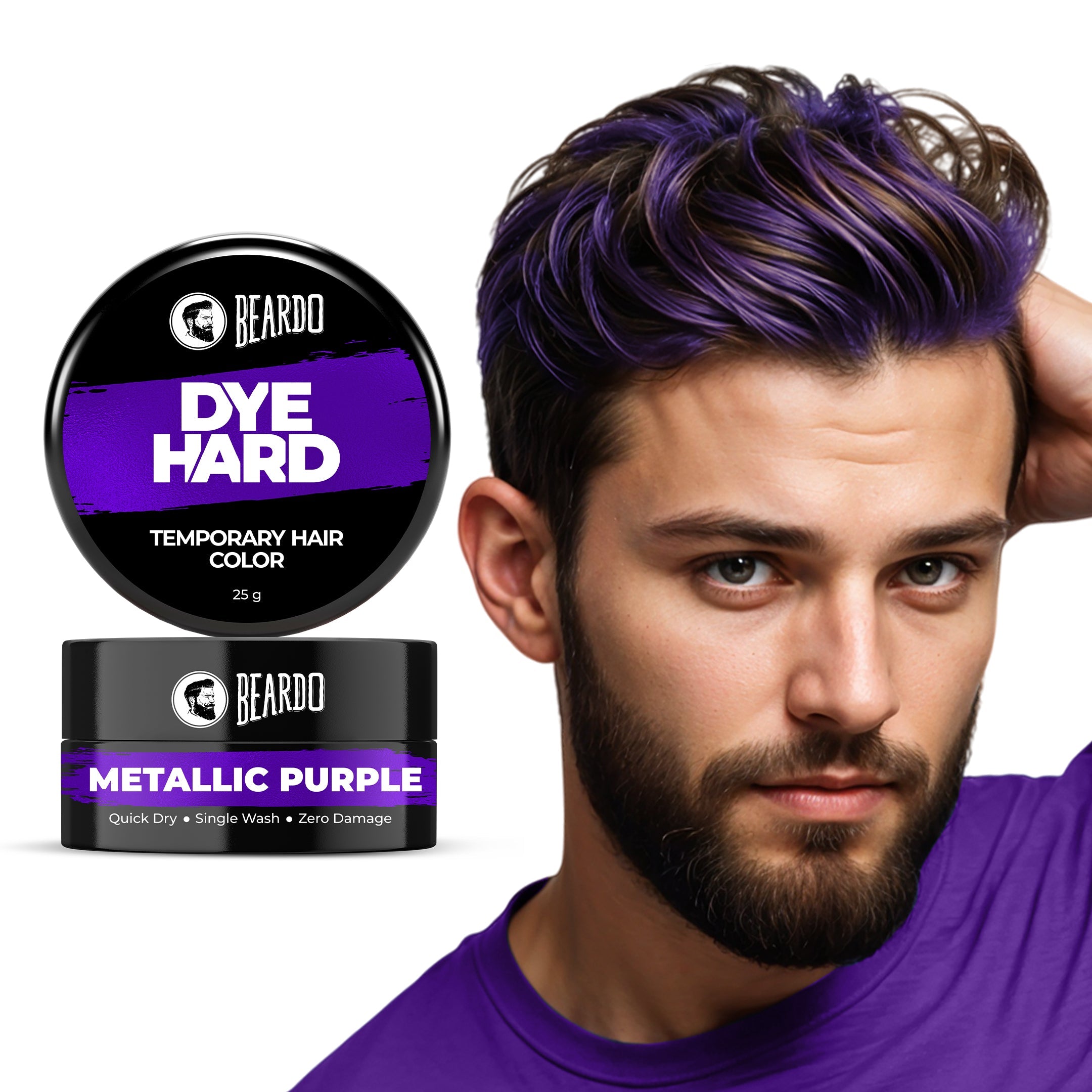 Beardo Dye Hard Temporary Hair Color Metallic Purple, 25g - Buy from Indicrest