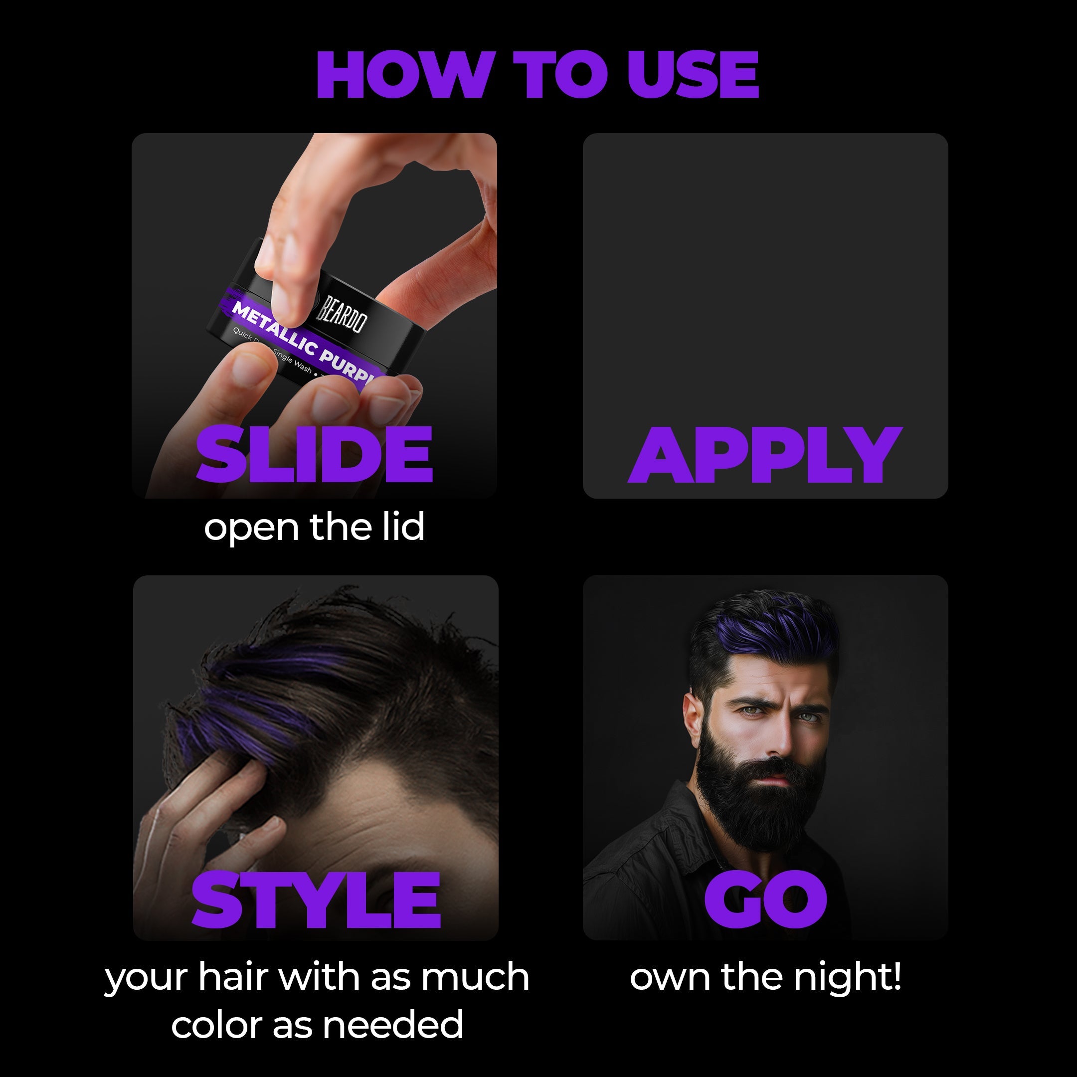 Beardo Dye Hard Temporary Hair Color Metallic Purple, 25g - Image 5 - Buy from Indicrest