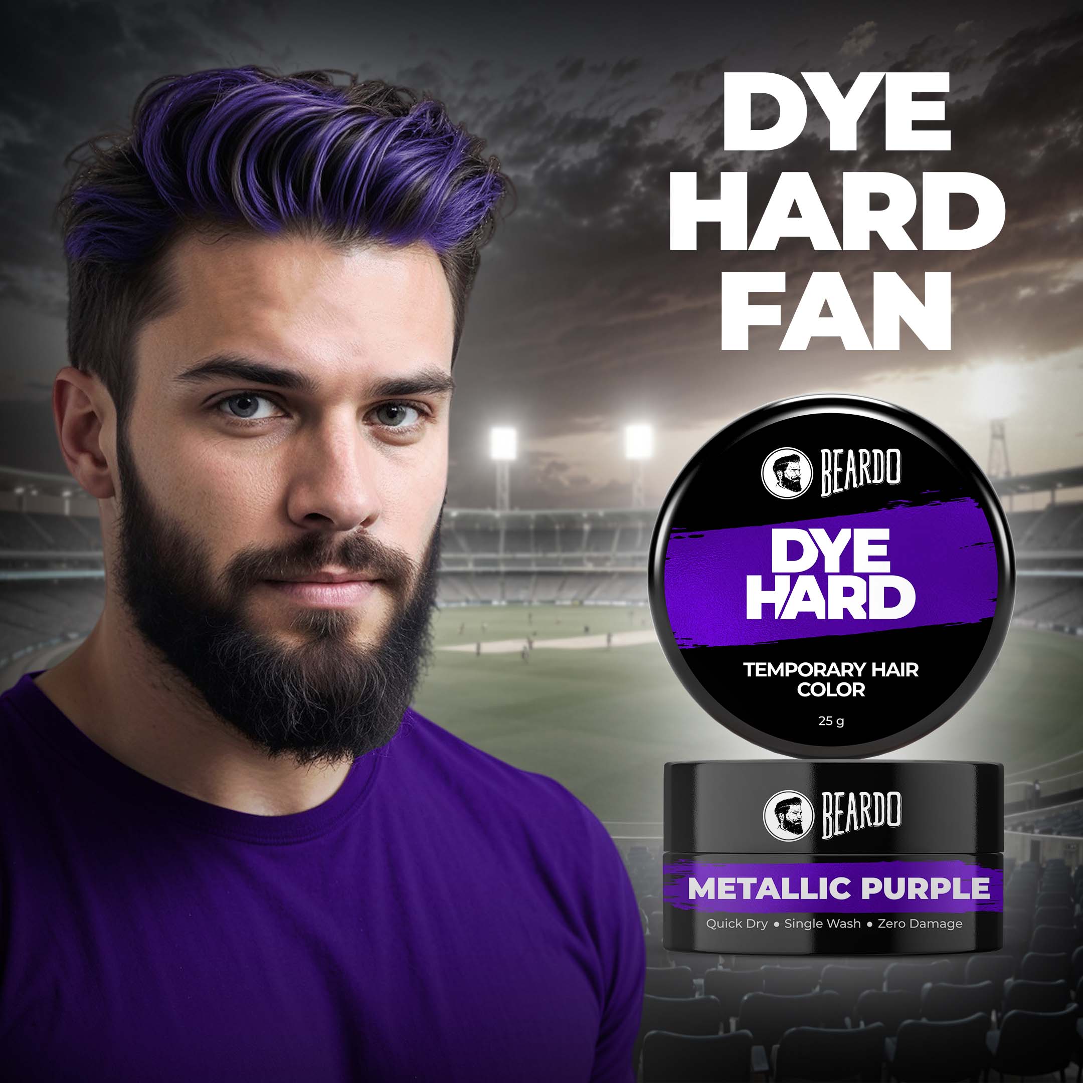 Beardo Dye Hard Temporary Hair Color Metallic Purple, 25g - Image 2 - Buy from Indicrest