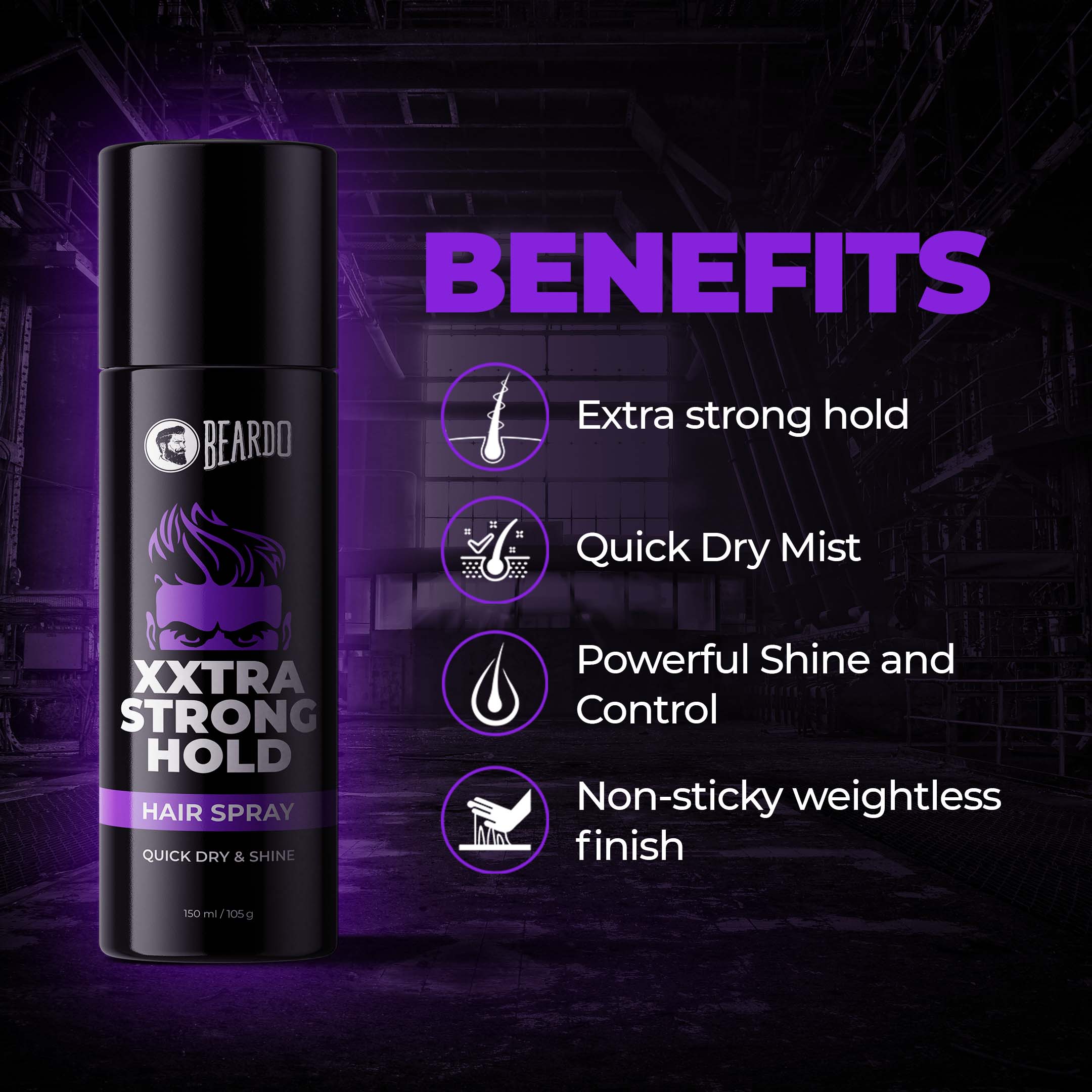 Beardo Xxtra Strong Hold Hair Spray, 150ml - Image 3 - Buy from Indicrest
