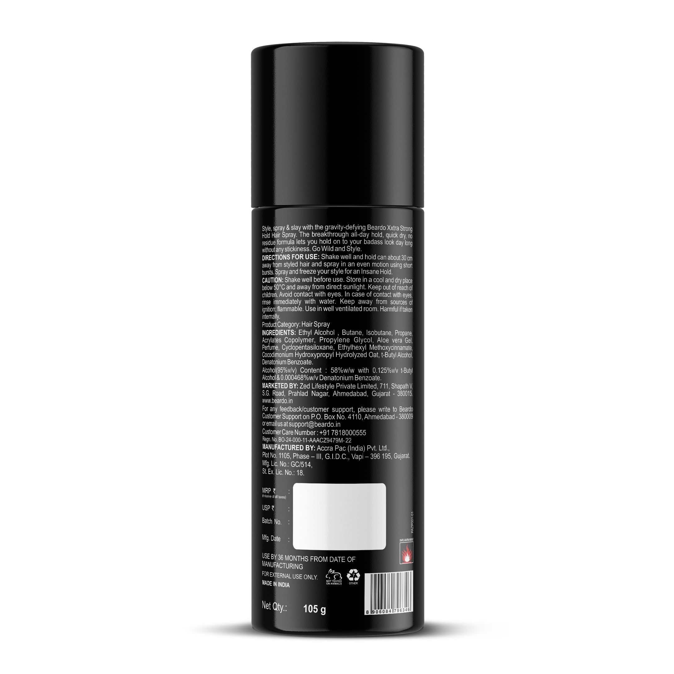 Beardo Xxtra Strong Hold Hair Spray, 150ml - Image 8 - Buy from Indicrest