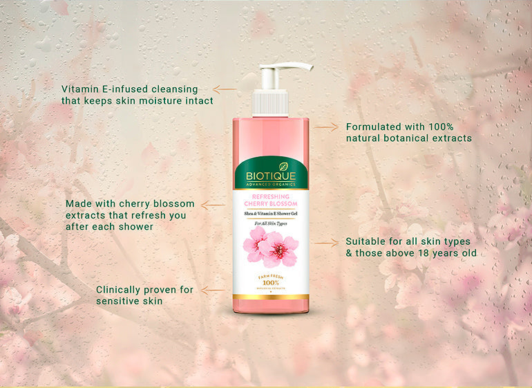 Biotique Refreshing Cherry Blossom Shea & Vitamin E Shower Gel, 200ml - Image 3 - Buy from Indicrest