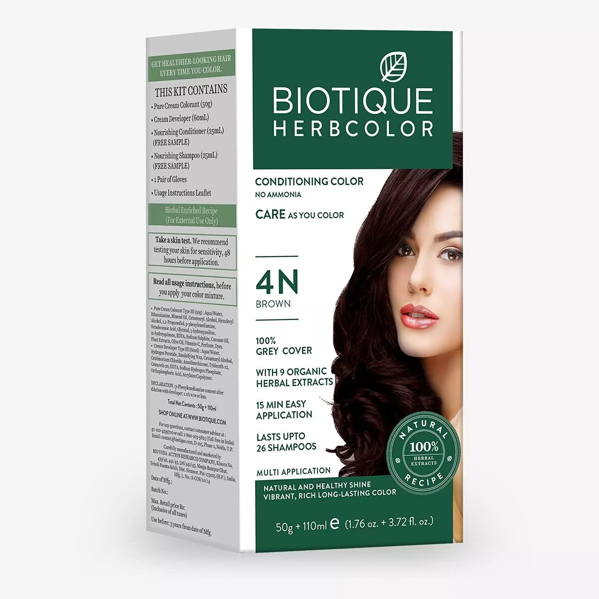 Biotique Herbcolor 4N Brown 50g + 110ml - Indicrest