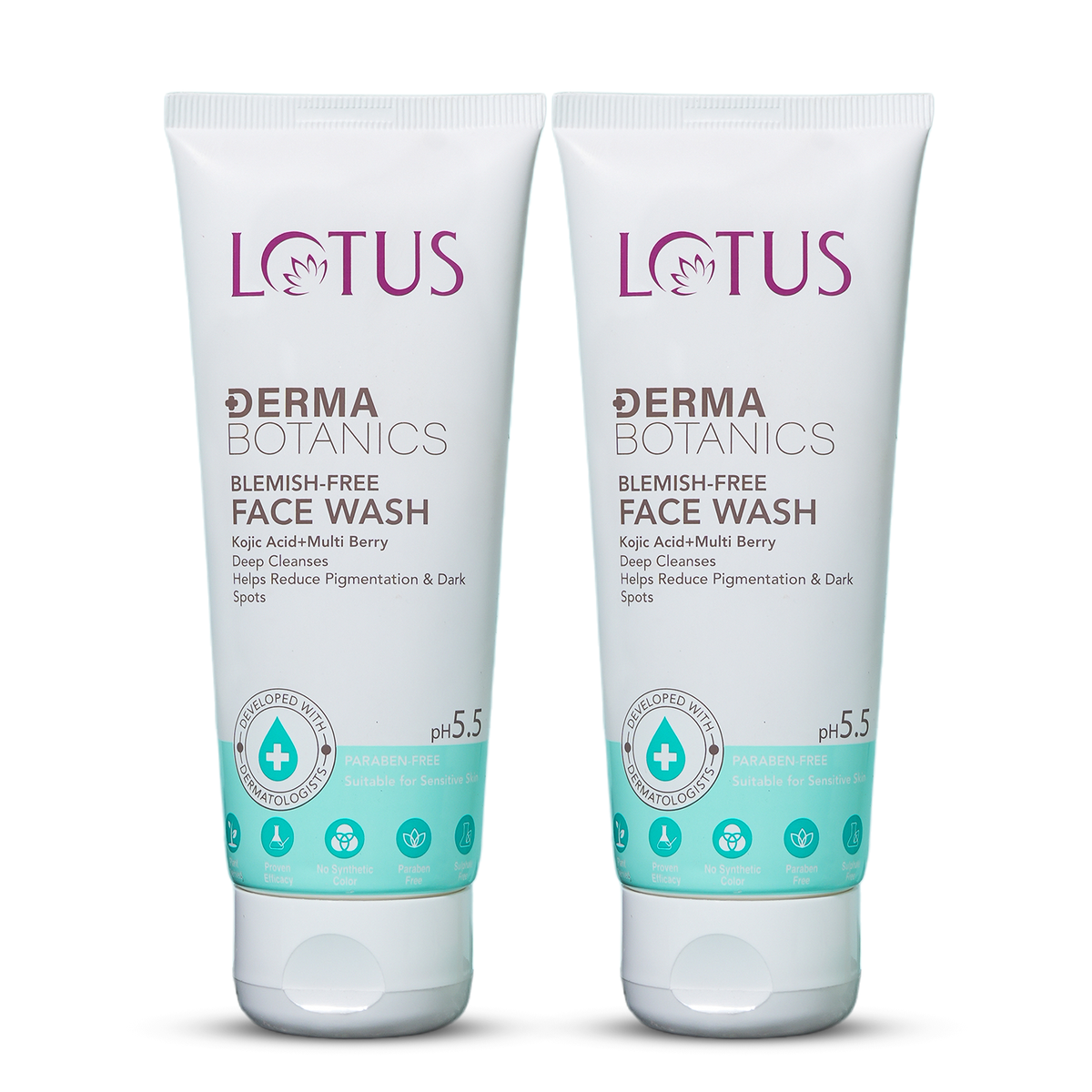 Lotus Herbals DermaBotanics Kojic Acid + Multi Berry Blemish Free Facewash, Pack of 2