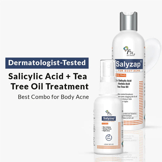 Fixderma Body Acne Kit - Salicylic Acid + Tea Tree Oil Treatment For Body Acne, Body Spray 50ml + Body Wash 200ml - Buy from Indicrest