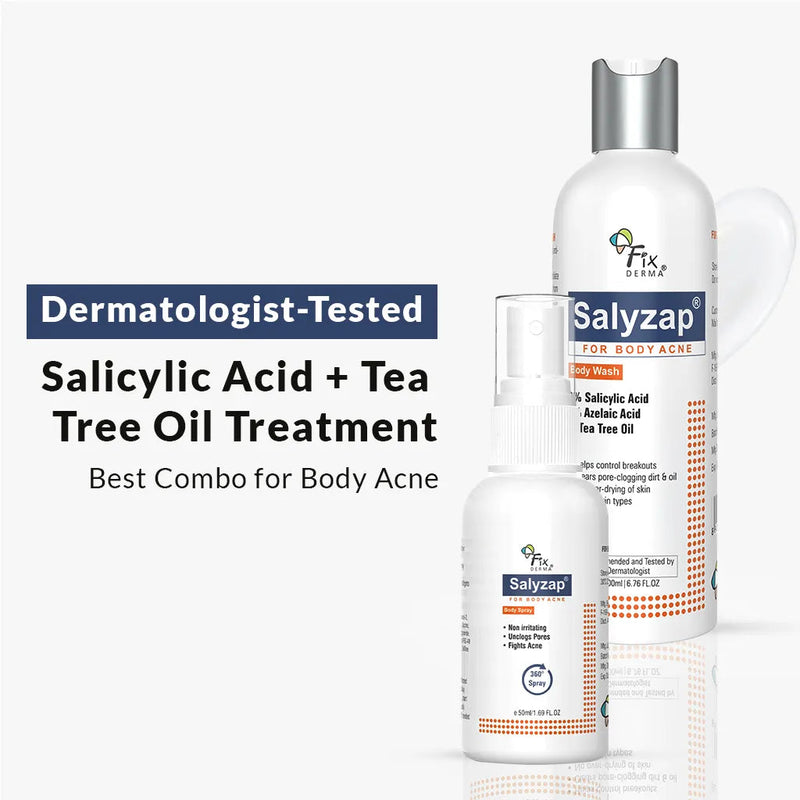 Fixderma Body Acne Kit - Salicylic Acid + Tea Tree Oil Treatment For Body Acne, Body Spray 50ml + Body Wash 200ml - Buy from Indicrest