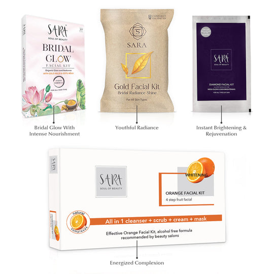 SARA Bridal Glow with Diamond, Gold and Orange Facial Kit Combo - Buy from Indicrest
